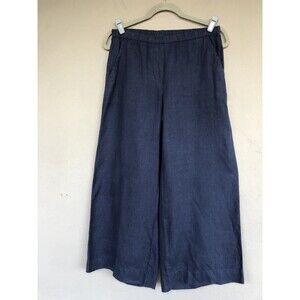 Frank Eileen Linen Pants Women S Blue Wide Leg Pullon Pockets Coastal Lagenlook